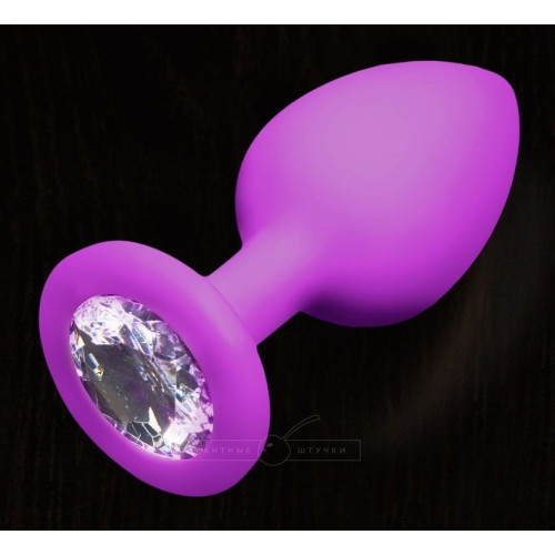 Фиолетовая силиконовая пробка с прозрачным кристаллом - 7,5 см. (прозрачный)
