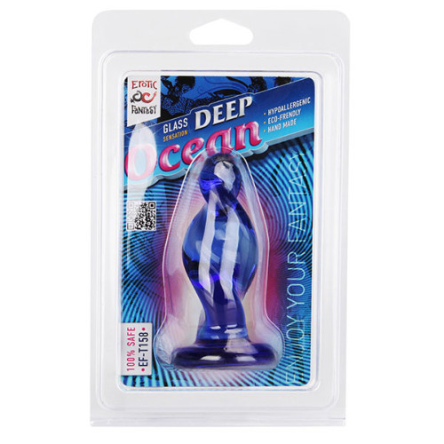 Стеклянная анальная пробка спиральной формы Deep Ocean - 10 см. (синий)