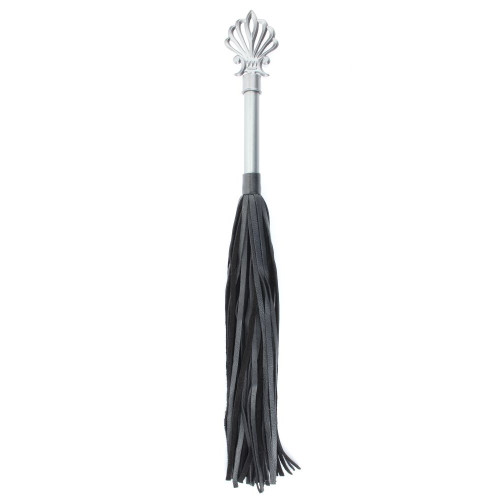 Черная плеть из кожи с серебристой витой ручкой - 60 см. (черный с серебристым)