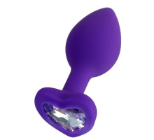 Фиолетовая анальная втулка с прозрачным стразом-сердечком - 7 см. (фиолетовый)