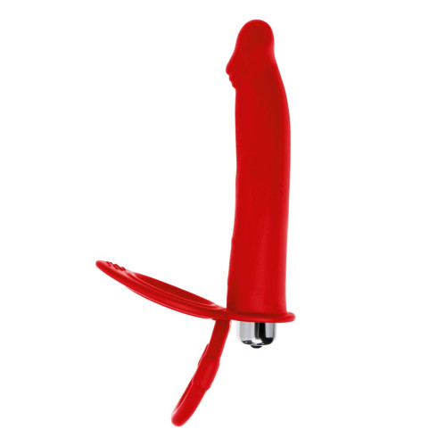Красная насадка на пенис для двойного проникновения - 19 см. (красный)