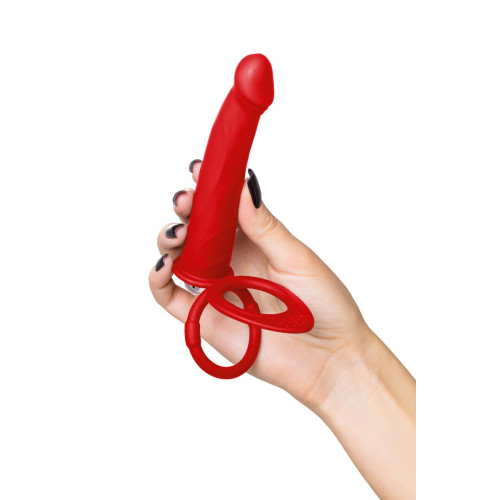 Красная насадка на пенис для двойного проникновения - 19 см. (красный)