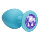 Большая голубая анальная пробка Emotions Cutie Large с фиолетовым кристаллом - 10 см. (фиолетовый)