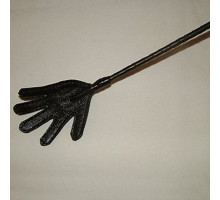 Длинный плетённый стек с наконечником-ладошкой - 85 см. (черный)