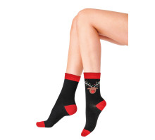 Новогодние хлопковые носки с веселым оленем Christmas Socks (черный|S-M-L)