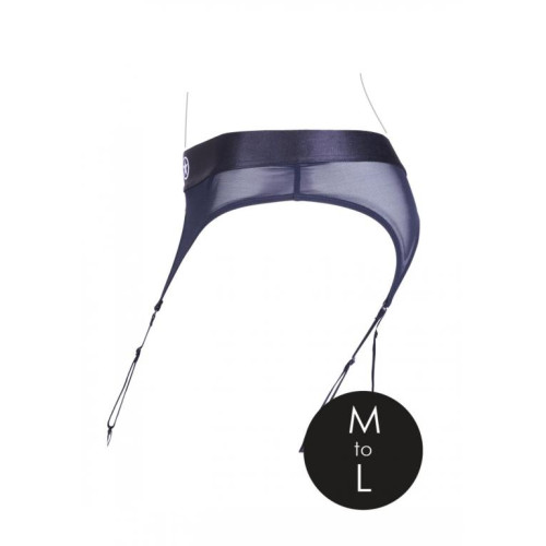 Черные трусики-пояс для страпона с вибропулей - размер M-L (черный|M-L)