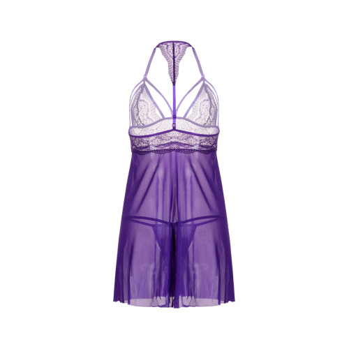 Бэби-долл из мягкой эластичной сетки с кружевным лифом Nevaeh (фиолетовый|S-M-L)