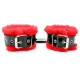 Красные меховые наручники с ремешками из лакированной кожи (красный с черным)