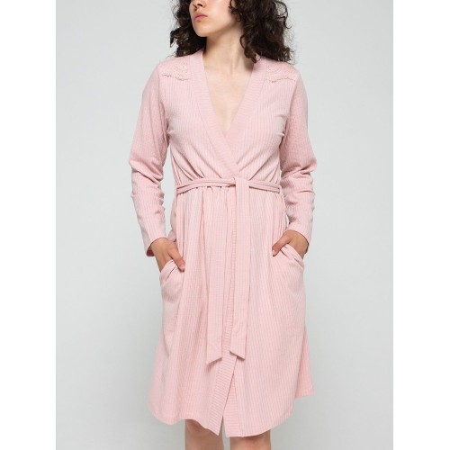 Женский халат из хлопкового трикотажа в рубчик (нежно-розовый|L)