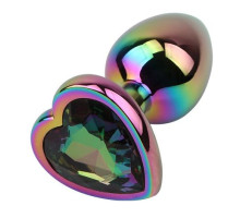 Радужная металлическая пробка Rainbow Heart Butt Plug - 7,1 см. (разноцветный)