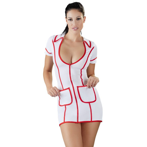 Сексуальное платье медсестры на молнии (белый с красным|M)