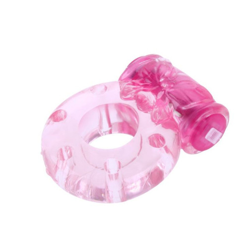 Розовое эрекционное кольцо с бабочкой на вибропуле (розовый)