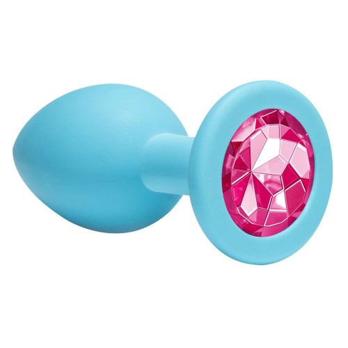 Средняя голубая анальная пробка Emotions Cutie Medium с розовым кристаллом - 8,5 см. (розовый)
