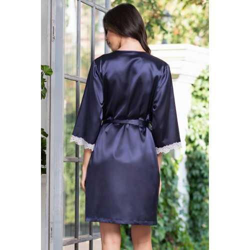 Короткий халат Julia из искусственного шелка (темно-синий|S-M)