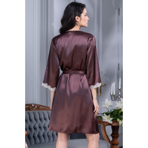 Короткий халат Julia из искусственного шелка (коричневый|XXL-XXXL)