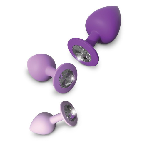 Набор из 3 фиолетовых анальных пробок со стразами Little Gems Trainer Set (фиолетовый)