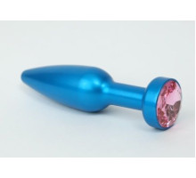 Большая синяя анальная пробка с розовым стразом - 11,2 см. (розовый)