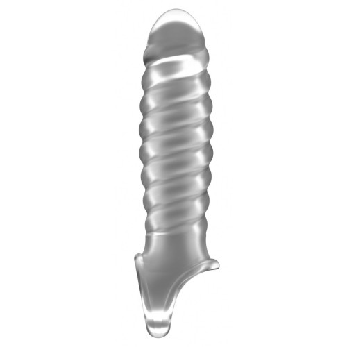 Прозрачная ребристая насадка Stretchy Penis Extension No.32 (прозрачный)