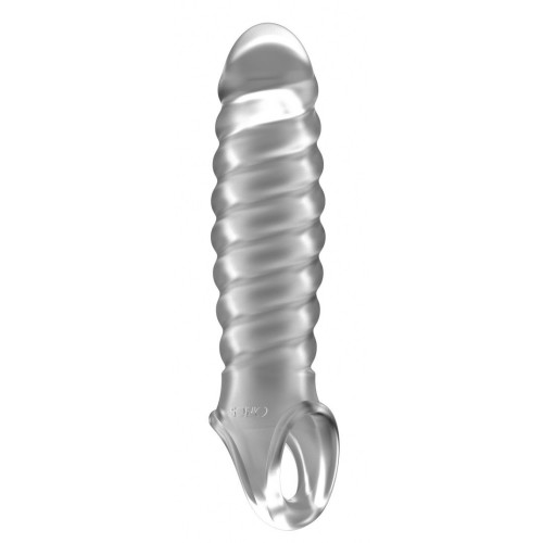 Прозрачная ребристая насадка Stretchy Penis Extension No.32 (прозрачный)