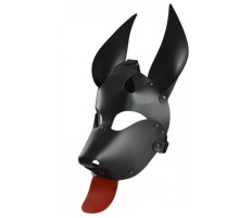 Черная кожаная маска  Дог  с красным языком (черный с красным)