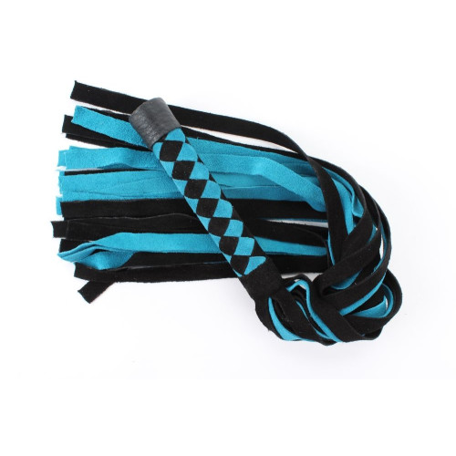 Черно-голубая замшевая плеть с ромбами на ручке - 60 см. (черный с голубым)
