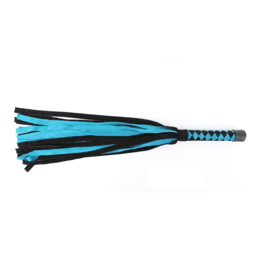 Черно-голубая замшевая плеть с ромбами на ручке - 60 см. (черный с голубым)