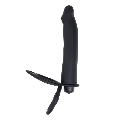 Черная насадка на пенис для двойного проникновения - 19 см. (черный)