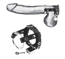 Утяжка на пенис на замочке Duo Cock And Ball Lock (черный с серебристым)