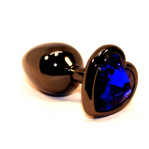 Чёрная пробка с синим сердцем-кристаллом - 7 см. (синий)