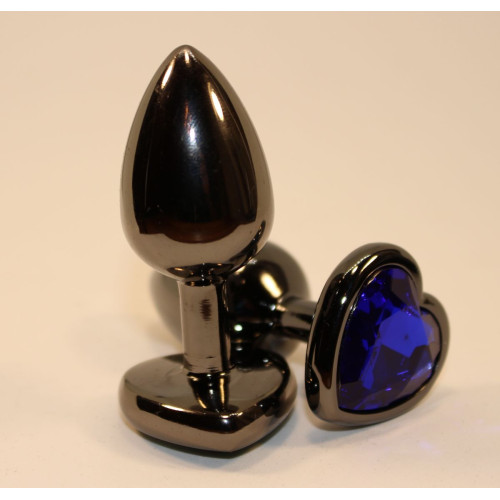 Чёрная пробка с синим сердцем-кристаллом - 7 см. (синий)