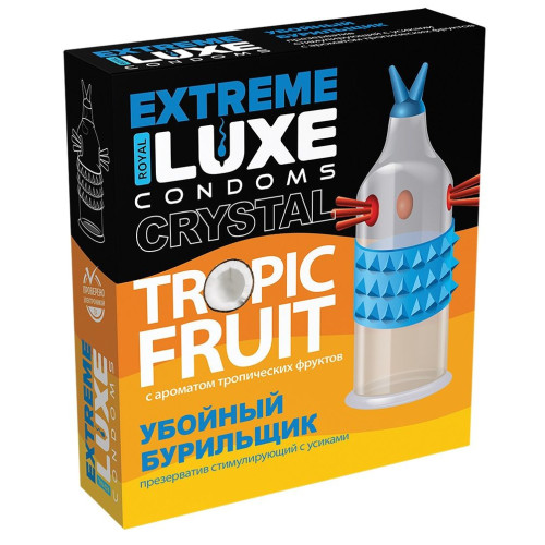 Стимулирующий презерватив  Убойный бурильщик  с ароматом тропических фруктов - 1 шт. (прозрачный)