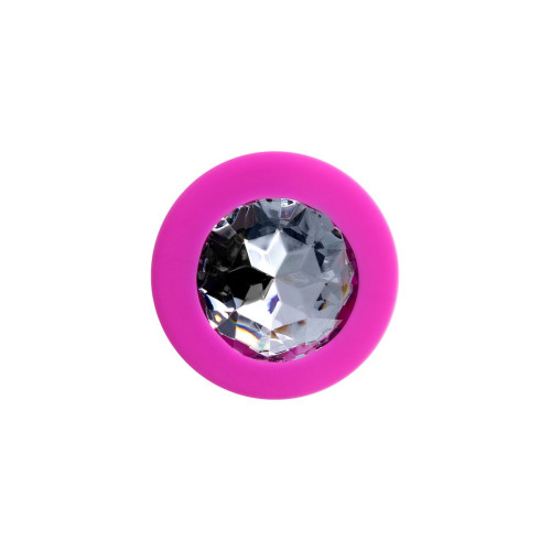 Розовая анальная втулка Brilliant с прозрачным кристаллом - 8 см. (прозрачный)