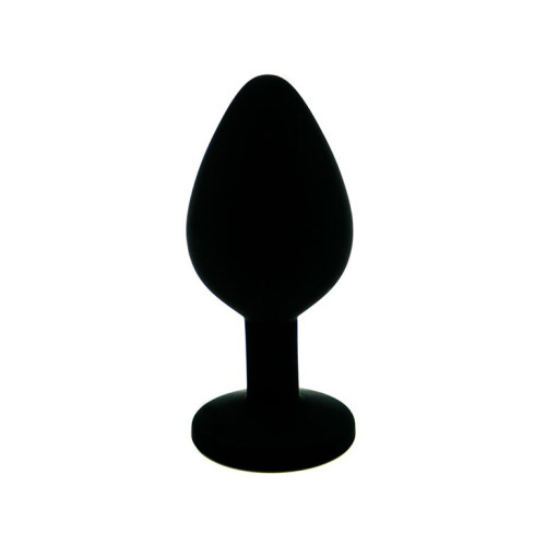 Чёрная силиконовая анальная пробка с изумрудным кристаллом - 7 см. (изумрудный)