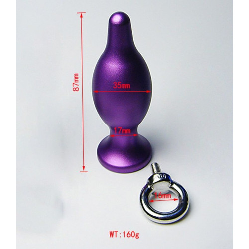 Фиолетовая металлическая анальная пробка с колечком - 8,7 см. (фиолетовый)