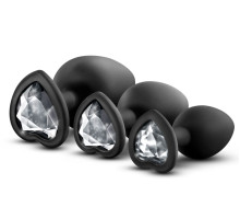 Набор из 3 черных пробок с прозрачным кристаллом-сердечком Bling Plugs Training Kit (черный)