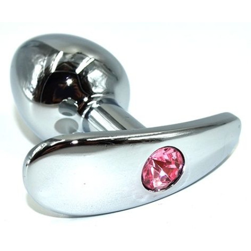 Серебристая анальная пробка для ношения из нержавеющей стали с розовым кристаллом - 8 см. (розовый)