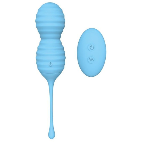 Голубые вагинальные виброшарики BEEHIVE с пультом ДУ (голубой)