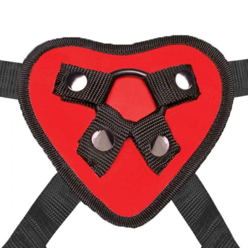 Красный поясной фаллоимитатор Red Heart Strap on Harness & 5in Dildo Set - 12,25 см. (красный с черным)