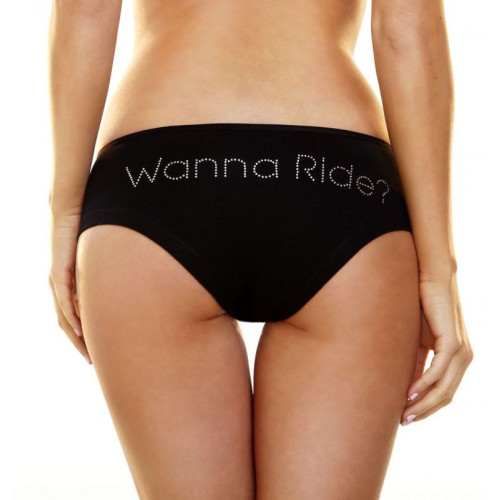 Трусики-слип с надписью стразами Wanna Ride (черный|M-L)