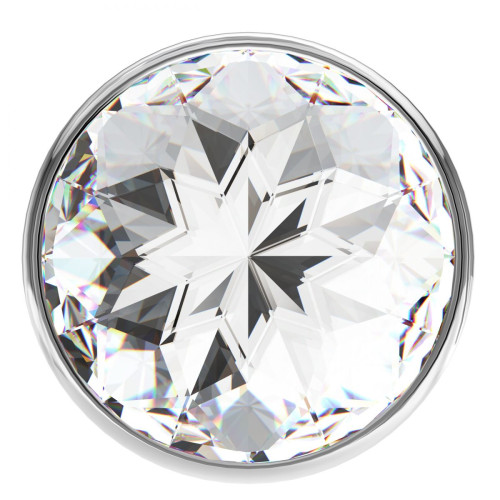 Малая серебристая анальная пробка Diamond Clear Sparkle Small с прозрачным кристаллом - 7 см. (прозрачный)