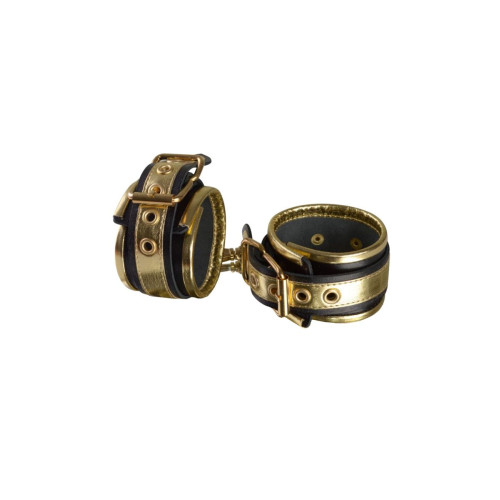 Золотисто-чёрные кожаные наручники (золотистый с черным)