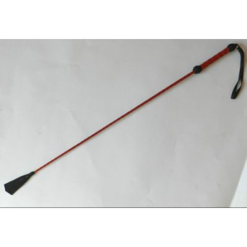Длинный плетеный стек с красной лаковой ручкой - 85 см. (красный с черным)