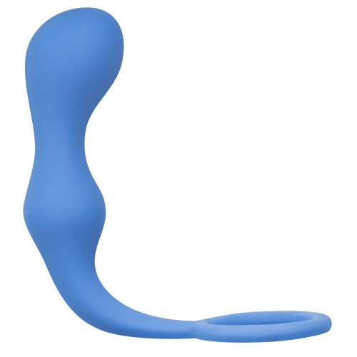 Синее эрекционное кольцо с анальной пробкой Double Pleasure Anal Plug (синий)