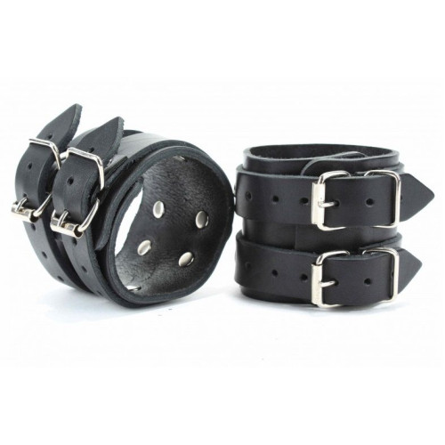 Черные широкие наручники с двумя ремешками (черный)
