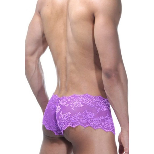 Кружевные трусы-хипсы для мужчин (фиолетовый с белым|L-XL)