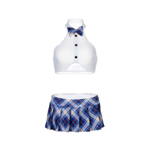 Костюм школьницы: топ, юбка и стринги (синяя шотландка|S-M-L)