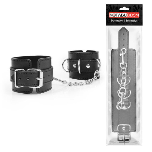 Черные наручники с металлическими застежками и цепочкой (черный)