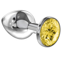 Малая серебристая анальная пробка Diamond Yellow Sparkle Small с жёлтым кристаллом - 7 см. (желтый)