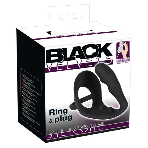 Эрекционное кольцо с подхватом мошонки и анальным отростком для воздействия на простату (черный)