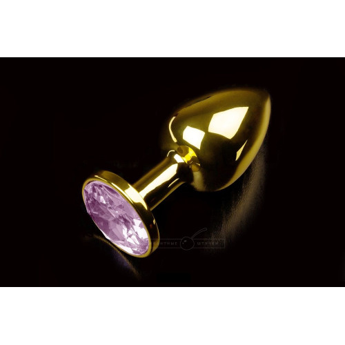Маленькая золотистая анальная пробка с круглым кончиком и розовым кристаллом - 7 см. (розовый)